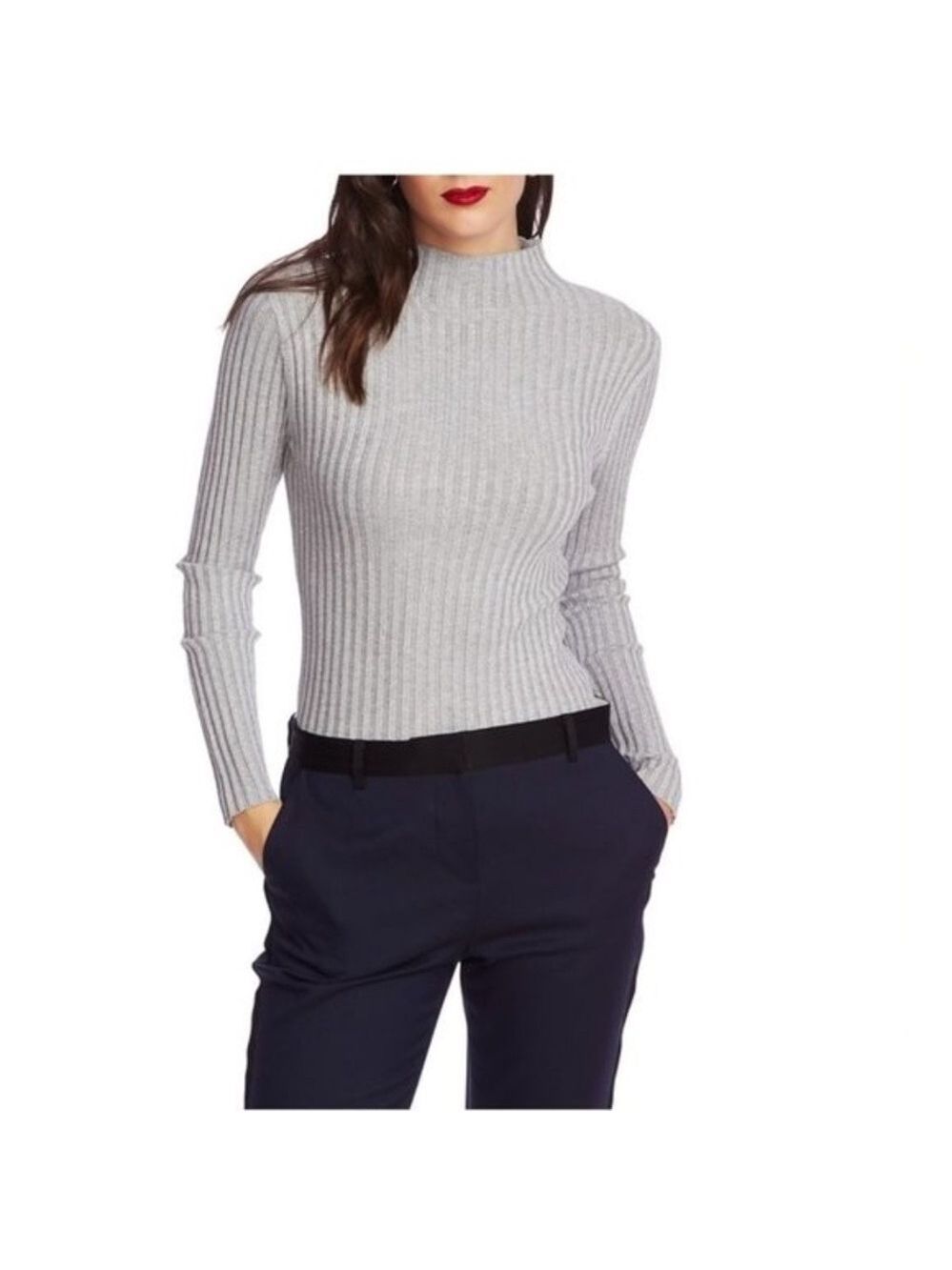 Court & Rowe Metallic Mock Neck Ribbed Sweater